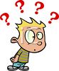 cartoon picture of a man with question marks around his head