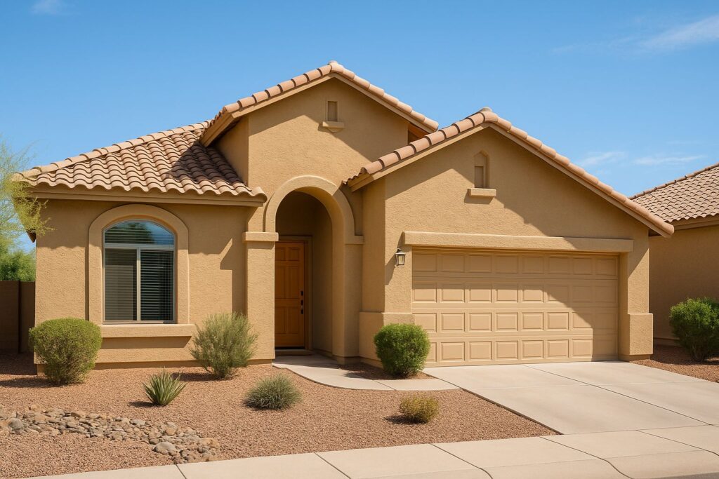 Southwestern-style home with stucco exterior and tile roof in Tempe, Arizona.
