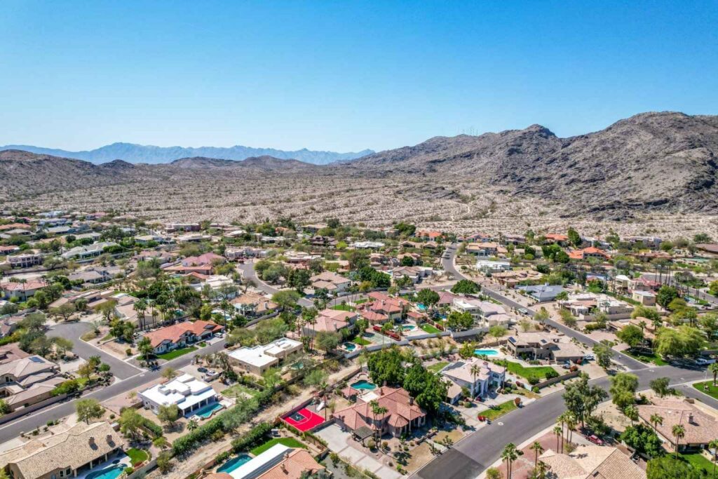 Desert foothills and homes near South Mountain Park in Ahwatukee Phoenix