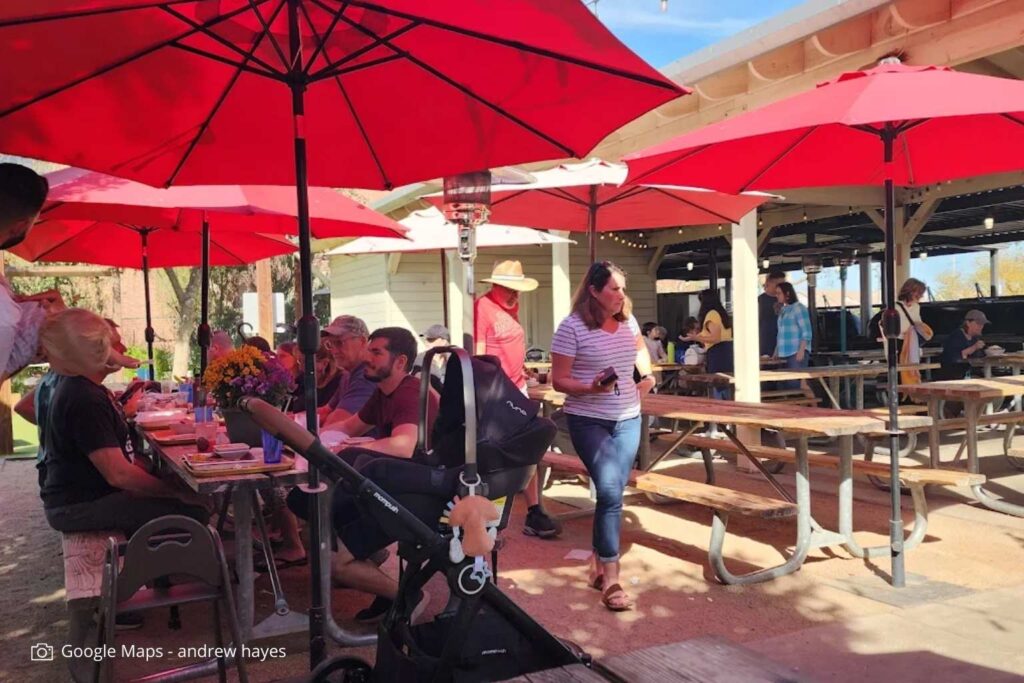 People dining outside at a popular Downtown Gilbert restaurant
