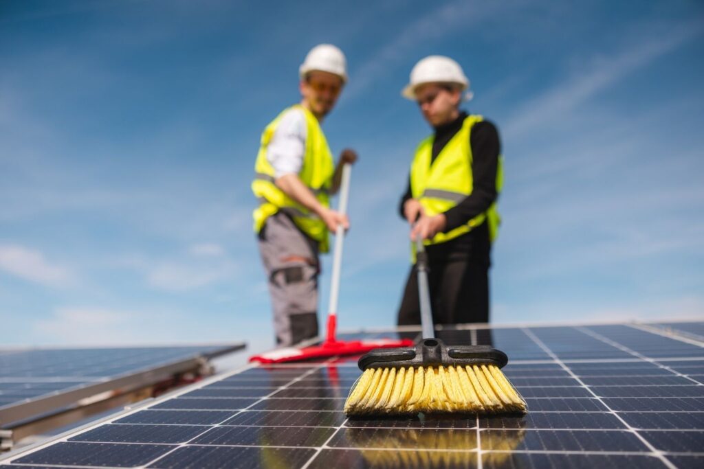 Professional cleaning solar panels before sale