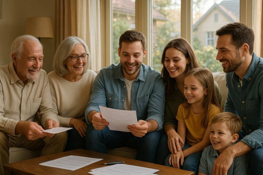 A family meeting to discuss estate planning together in their home