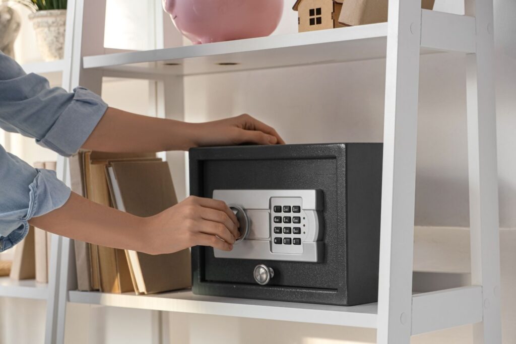 Estate plan documents stored in a fireproof home safe