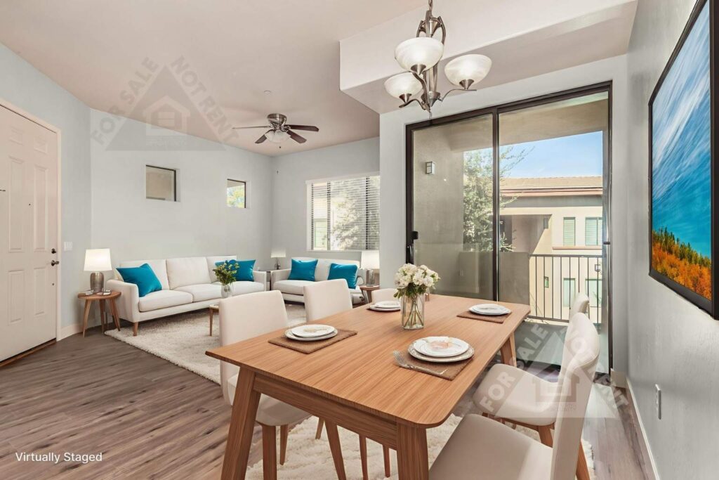 Open-concept great room in Santana Ridge condo with access to private balcony