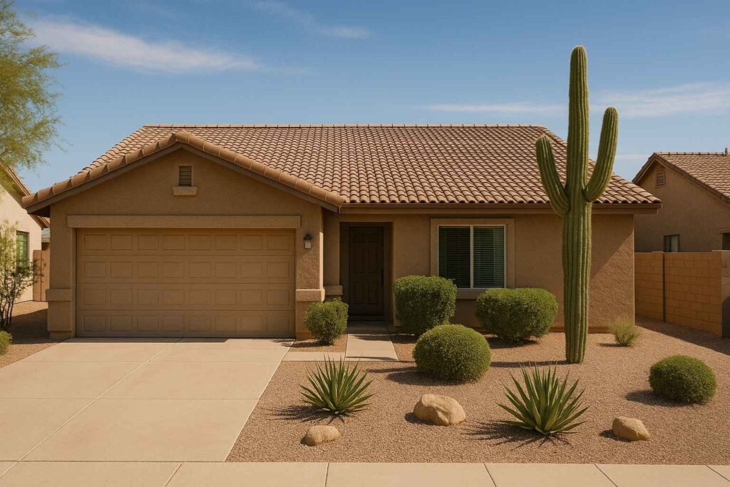 Single-level home with a simple, low-maintenance front yard.