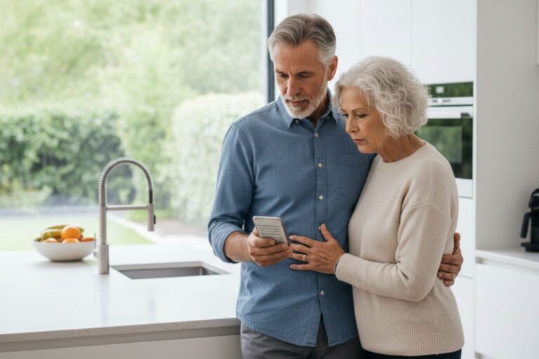Senior couple reviewing a suspicious message on their smartphone