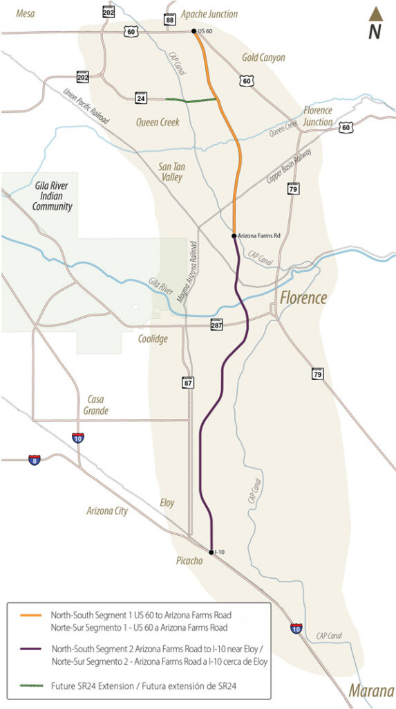 Planned State Route 505 North South Corridor map in Arizona