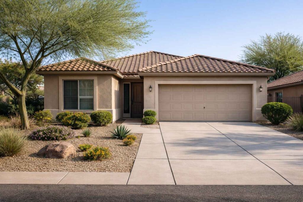 Phoenix investment property with desert landscaping and tile roof