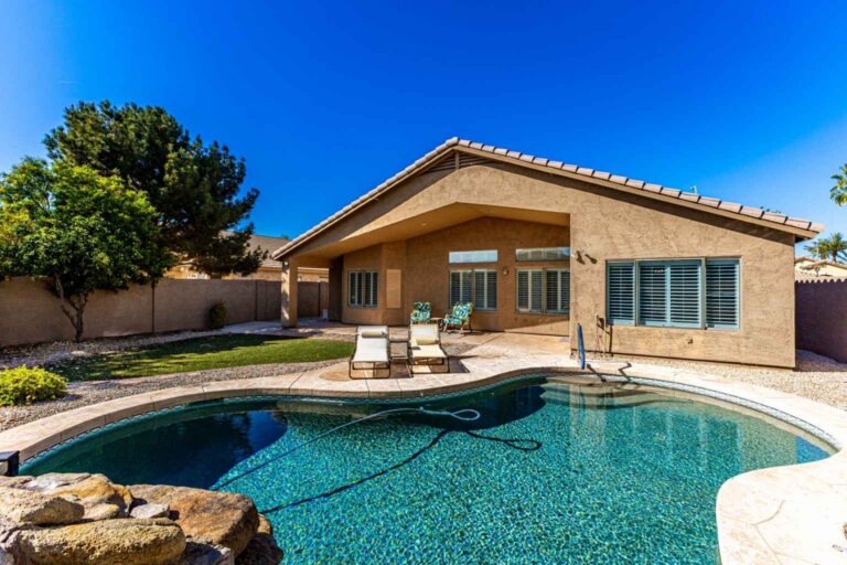Backyard pool and covered patio at 275 W Oriole Way Chandler AZ