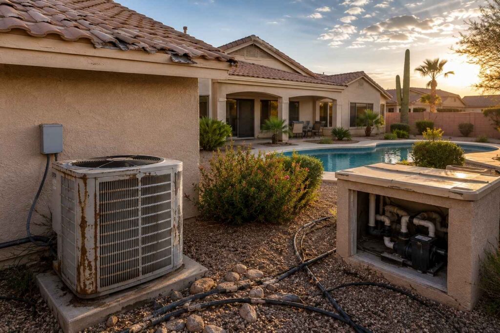 Phoenix rental home with visible aging systems despite strong curb appeal and location.