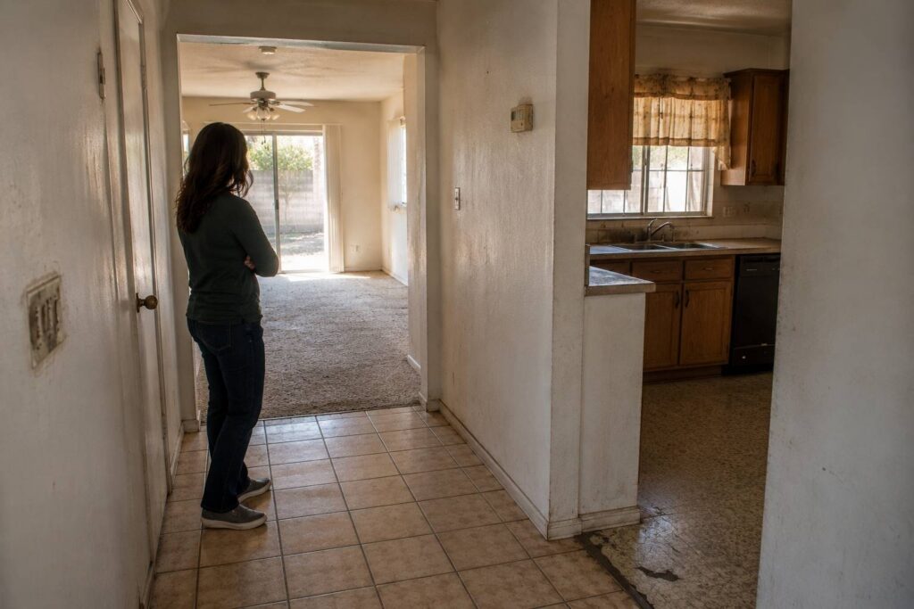 Adult family member walking through a vacant Phoenix rental home.