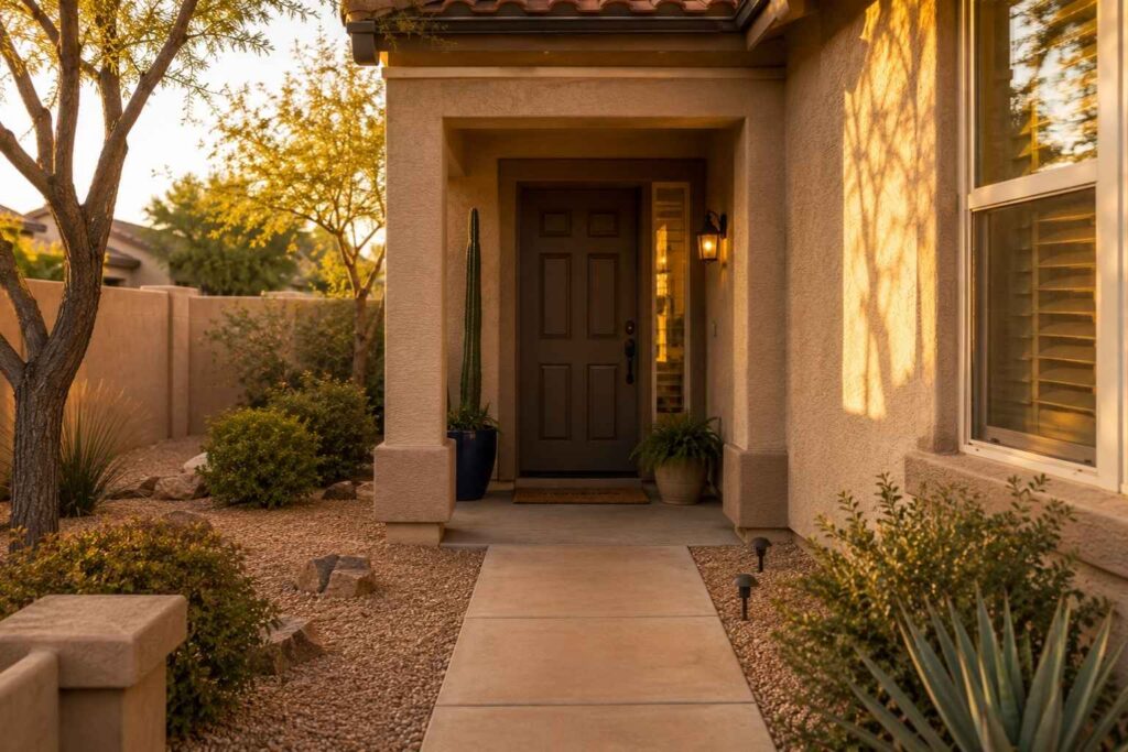 Front entry of a well-maintained Phoenix rental home before any for-sale sign has been installed.